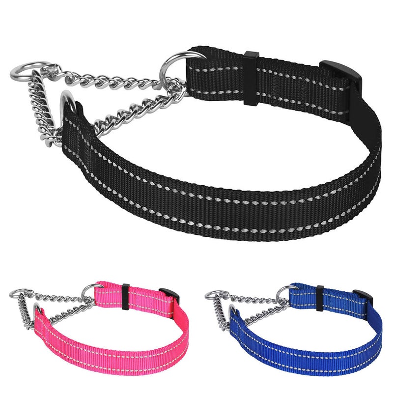 CollarDirect Martingale Dog Collar Training Adjustable Stainless Steel Chain Reflective Nylon Pet Collars for Medium Large Dogs (S, Neck Fit 12"-18", Black) - Image 1